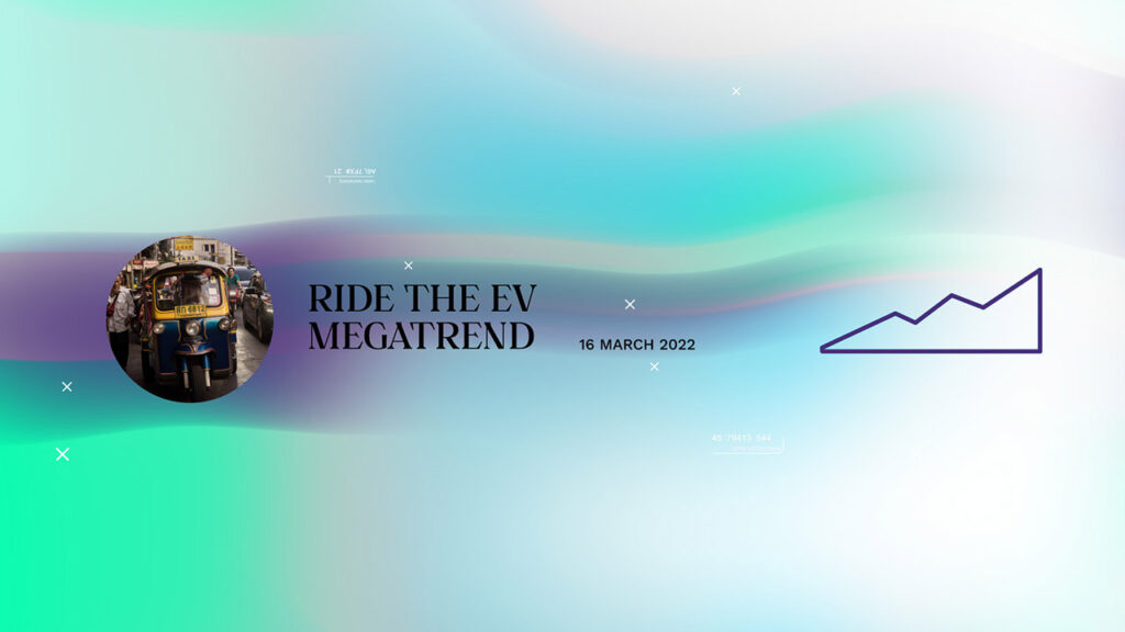 Electric vehicle trend presentation with graph and tuk-tuk image
