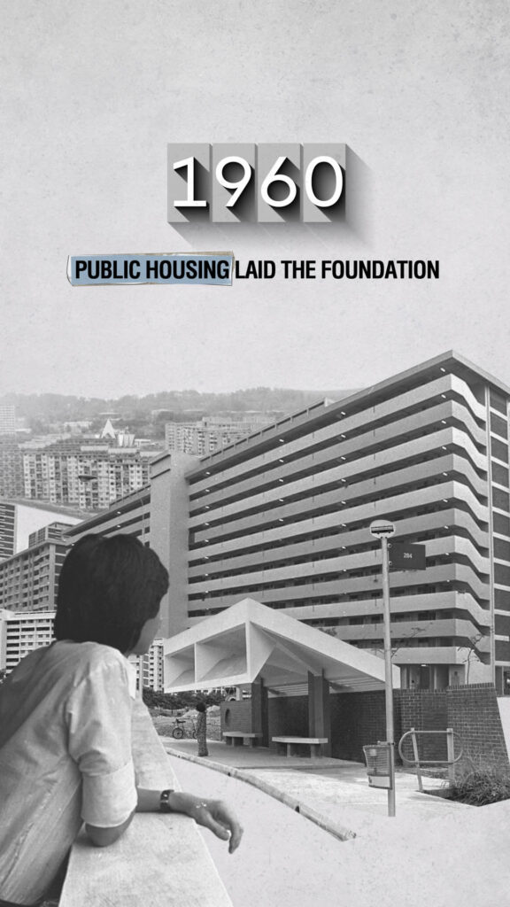 1960 public housing development with person observing from balcony