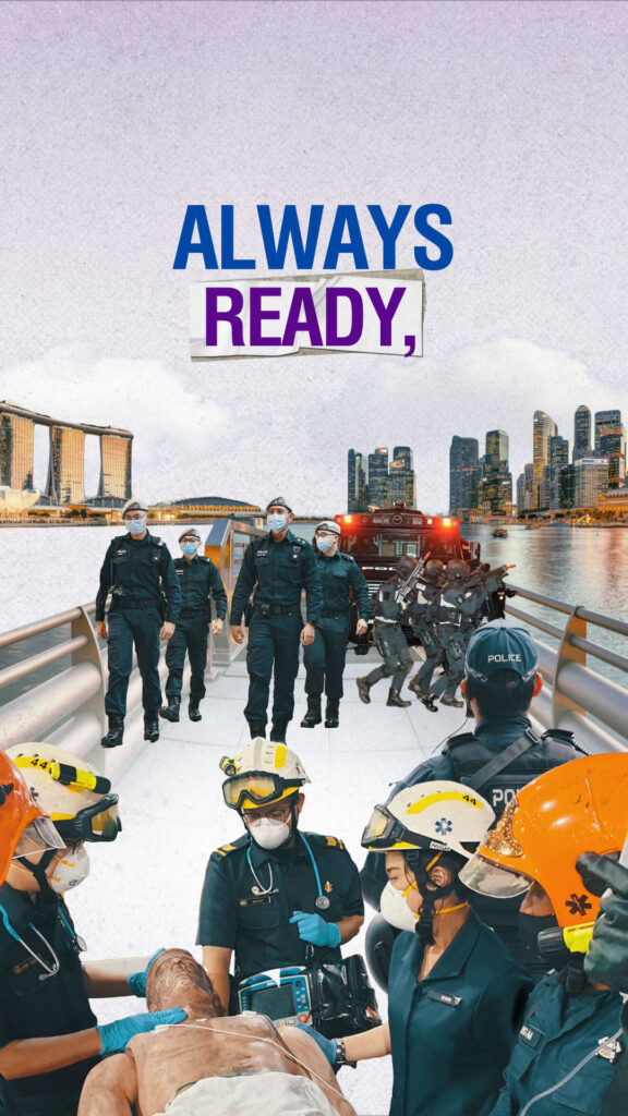 Emergency responders ready for action in urban setting