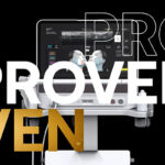 Medical device with "PROVEN" text overlay in white, gold, and outlined styles