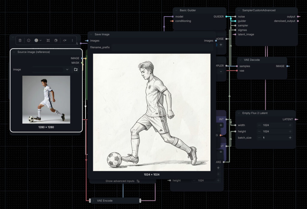 LoRA style: footballer photo turned into a pencil storyboard frame