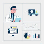 Doctor with medical equipment and data analytics tools in a digital health setting