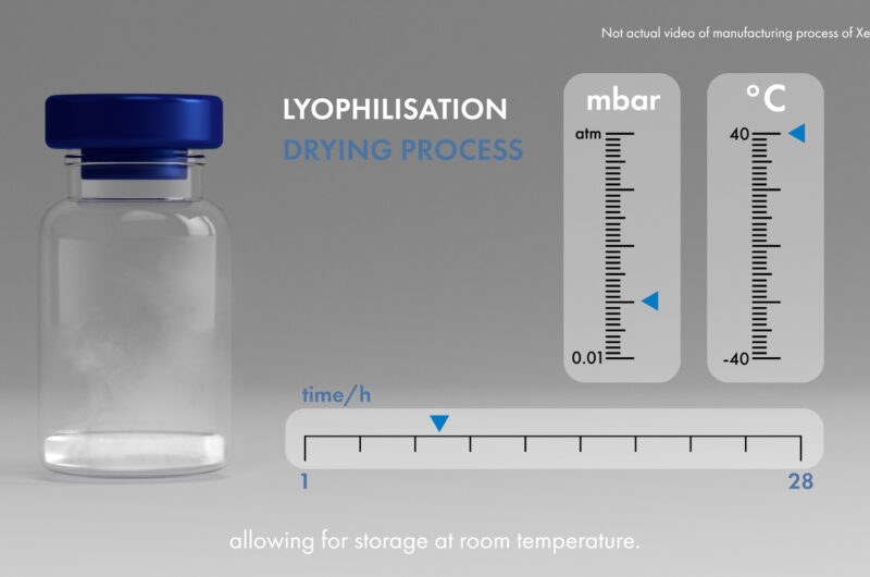 Lyophilization drying process with pressure, temperature, and time parameters